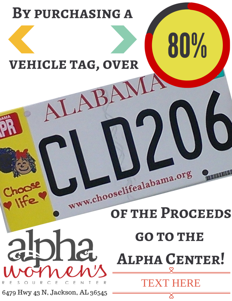 Alabama Choose Life specialty license tag graphic
